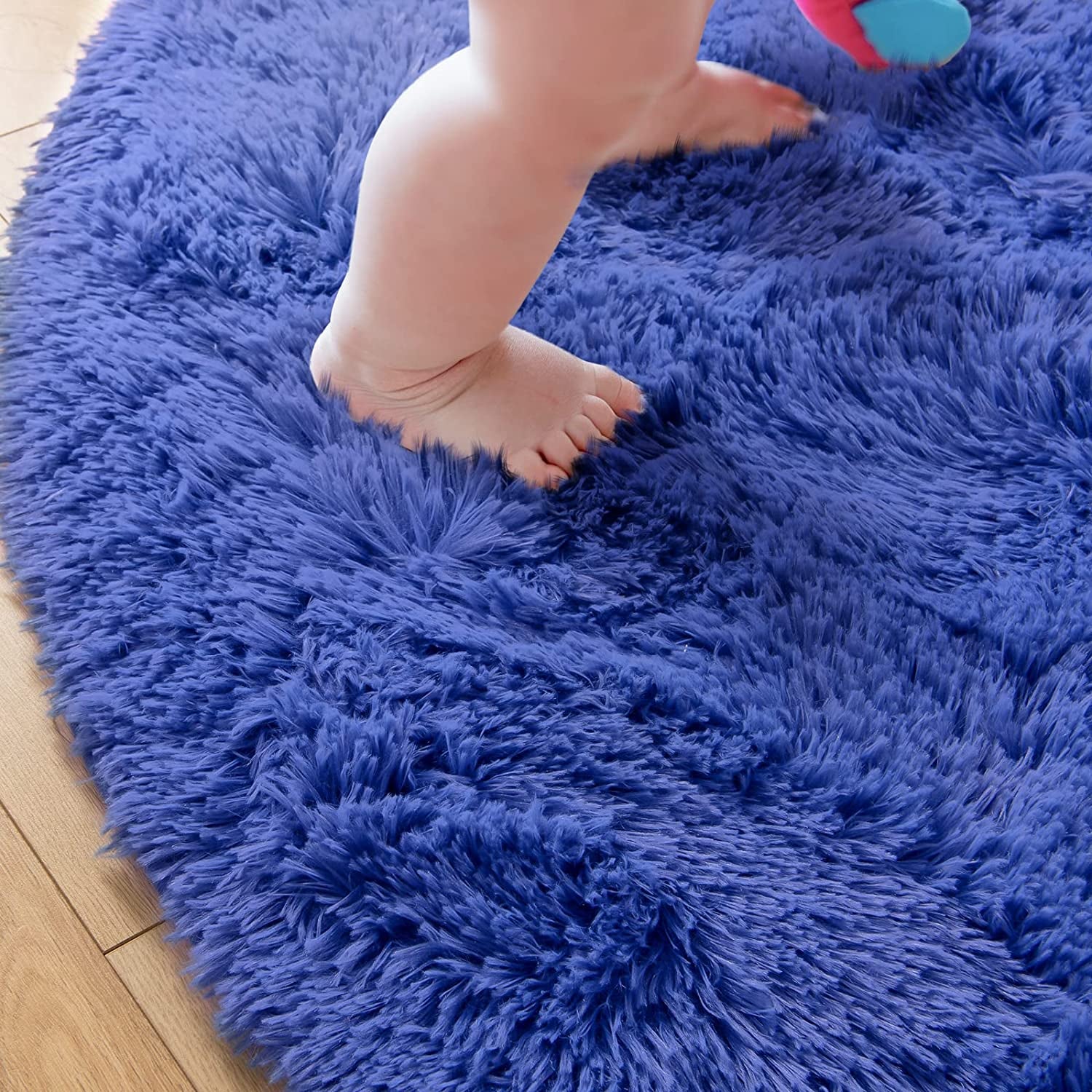 Rug 4X4 Feet, Light Navy, Fluffy Soft Area Rugs for Kids Girls Room Princess Castle Plush Shaggy Carpet, Circular Home Decor