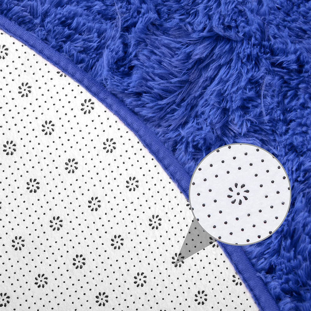 Rug 4X4 Feet, Light Navy, Fluffy Soft Area Rugs for Kids Girls Room Princess Castle Plush Shaggy Carpet, Circular Home Decor