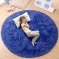 Rug 4X4 Feet, Light Navy, Fluffy Soft Area Rugs for Kids Girls Room Princess Castle Plush Shaggy Carpet, Circular Home Decor
