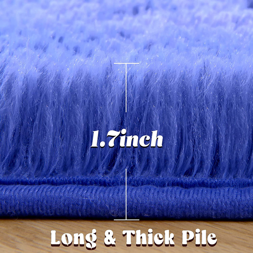 Rug 4X4 Feet, Light Navy, Fluffy Soft Area Rugs for Kids Girls Room Princess Castle Plush Shaggy Carpet, Circular Home Decor